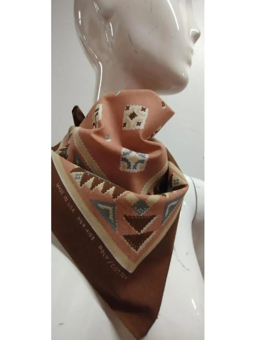 Southwest American Vintage Bandana Brown Scarf Western POLY COTTON RN #14193 21